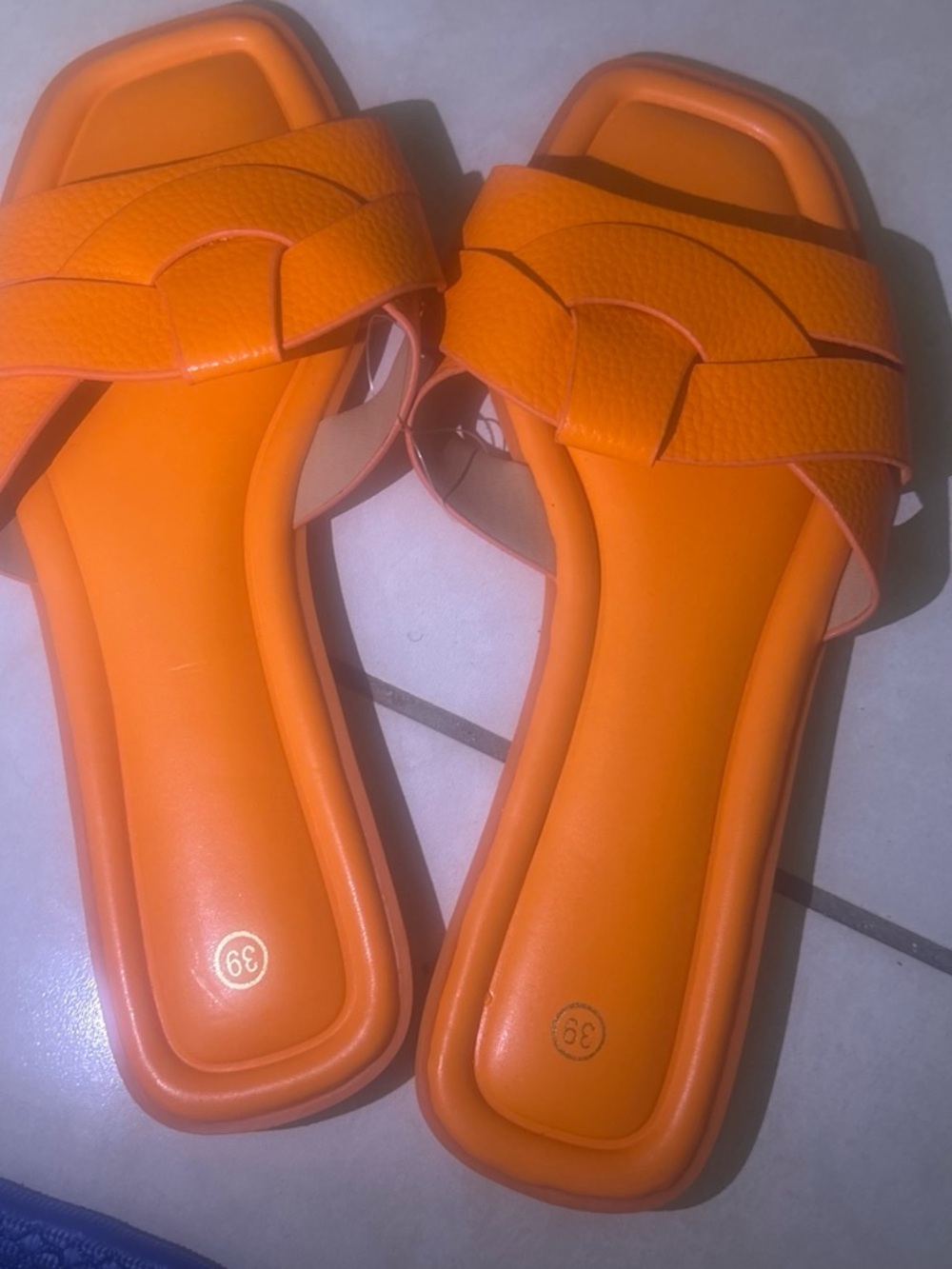 Women's Orange Slide Sandals with Braided Strap